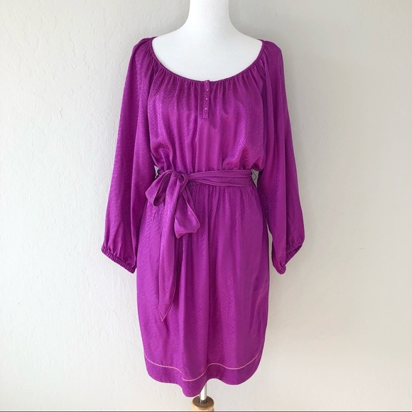 Rebecca Taylor Snakeskin Jacquard Silk Belted Dress - Picture 1 of 9
